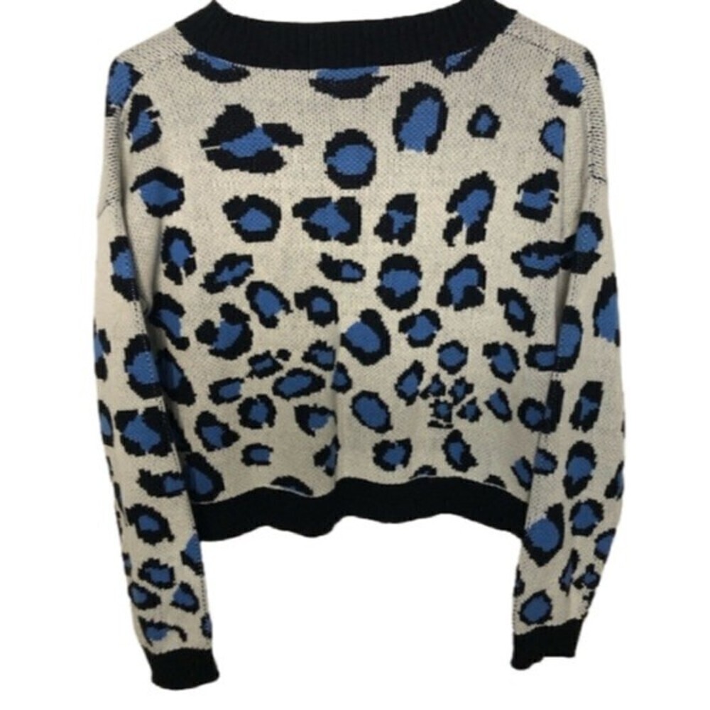 Nwt TREASURE & BOND kids' v-neck crop sweater in ivory dove pop leopard size XL - Picture 4 of 10